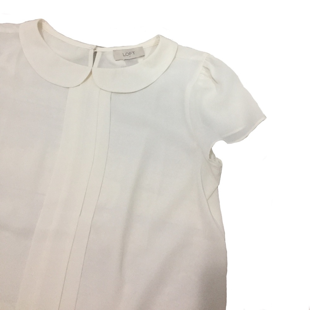 Loft cream short sleeve babydoll neck blouse